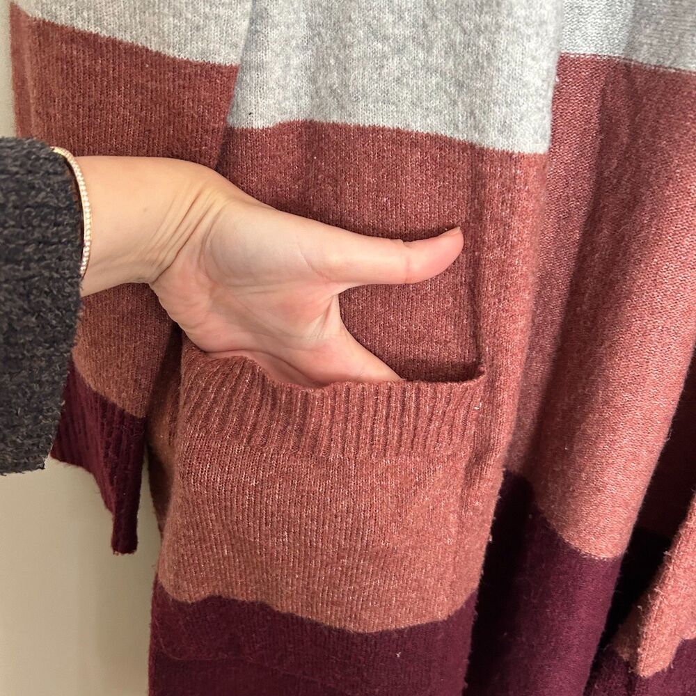 A New Day Colorblock Cardigan Medium Open Front Cozy Soft Knit Pockets - Picture 4 of 6
